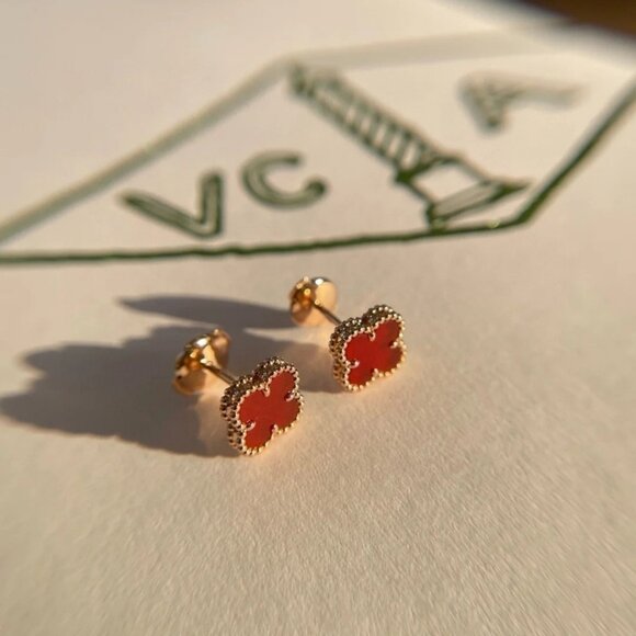 ✅Van Cleef & Arpels 18K gold red agate earrings - Picture 3 of 6